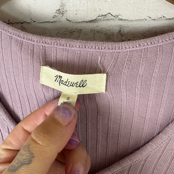 Madewell Lavender Hook and Eye Closure Front Ribbed Long Sleeve - Picture 3 of 4